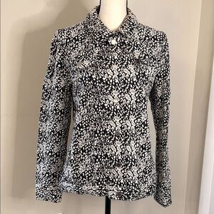 Isaac Mizrahi Live monochrome jacket Black & Cream button front collar stretch M